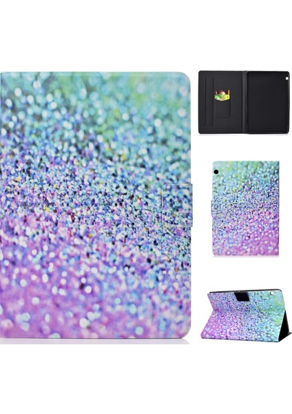 Huawei Mediapad T3 10-Glitter Parçacıklar Için Desenli Pu Deri Tablet Kabı (Kart Tutucu Standı) (Yurt Dışından)