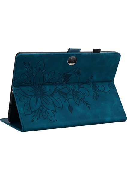 Honor Pad 9 Için Kart Yuvalı Kılıf Zambak Çiçeği Baskılı Deri Stand Tablet Kapağı-Mavi (Yurt Dışından)