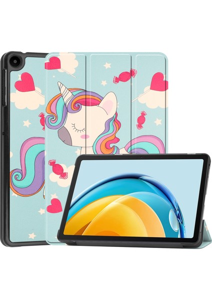 Huawei Matepad Se Için 10.4 Inç Üç Katlı Stand Otomatik Uyku/uyandırma Tablet Kapağı Desen Baskı Pu Deri Folyo Çizilmez Tablet Kılıfı-At (Yurt Dışından)