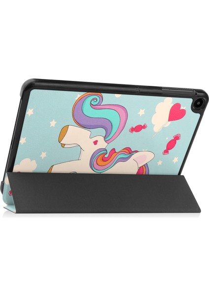 Huawei Matepad Se Için 10.4 Inç Üç Katlı Stand Otomatik Uyku/uyandırma Tablet Kapağı Desen Baskı Pu Deri Folyo Çizilmez Tablet Kılıfı-At (Yurt Dışından)