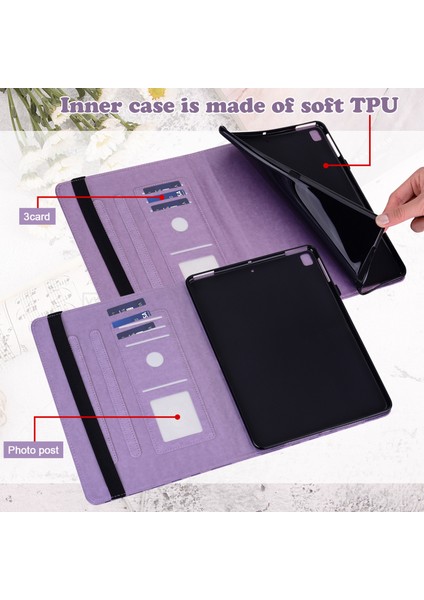 Ağaç ve Geyik Desen Baskılı Pu Deri Tablet Standı Kapak Kılıfı Kart Yuvaları ile Huawei Mediapad T3 10-Mor (Yurt Dışından)