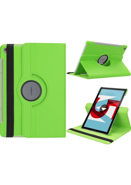 Litchi Tahıl Deri Stand Koruma Kapağı Huawei Mediapad M5 10/m5 10(Pro) Elastik Bantlı-Yeşil (Yurt Dışından)