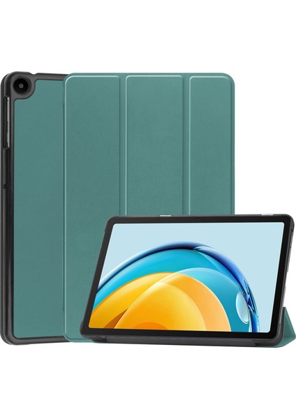 Huawei Matepad Se Için 10.4 Inç Üç Katlı Stand Pu Deri Kılıf Otomatik Uyandırma/uyku Tablet Koruyucu Kapak-Siyahımsı Yeşil (Yurt Dışından)