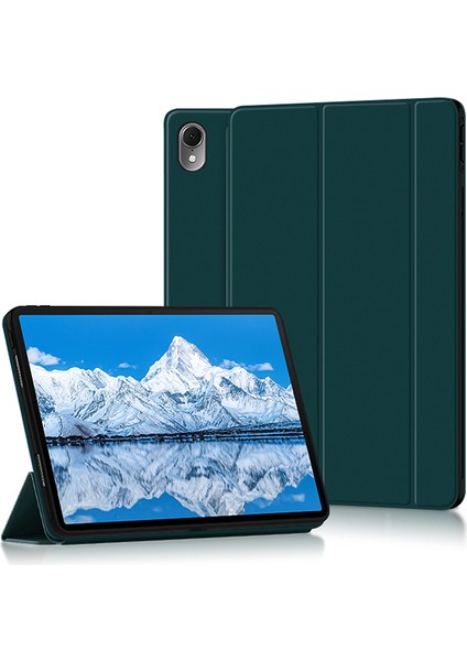 Huawei Qingyun C7 Üç Katlı Stand Tablet Kılıfı Pu Deri Otomatik Uyku/uyandırma Akıllı Kapak-Yeşil (Yurt Dışından)