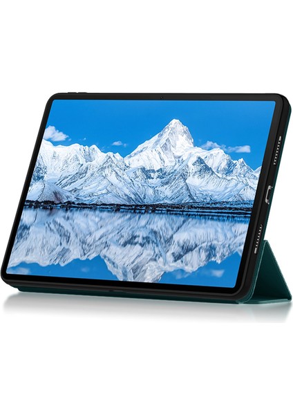 Huawei Qingyun C7 Üç Katlı Stand Tablet Kılıfı Pu Deri Otomatik Uyku/uyandırma Akıllı Kapak-Yeşil (Yurt Dışından)