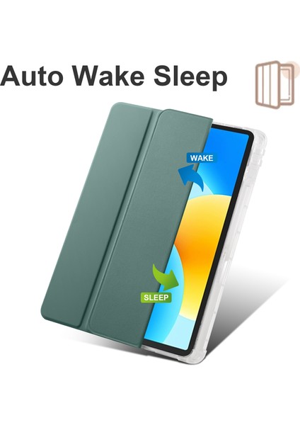 Huawei Matepad 11.5 Için Akıllı Üç Katlı Stand Kılıf Pu Deri Şeffaf Tpu Arka Tablet Kapak ile Kalem Tutucu-Gece Yarısı Yeşil (Yurt Dışından)