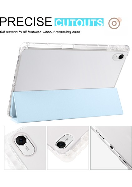 Huawei Matepad 11.5 Için Akıllı Üç Katlı Stand Kılıf Pu Deri Şeffaf Tpu Arka Tablet Kapak ile Kalem Tutucu-Bebek Mavisi (Yurt Dışından)
