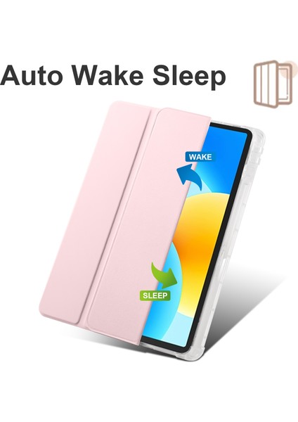 Huawei Matepad 11.5 Için Akıllı Üç Katlı Stand Kılıf Pu Deri Şeffaf Tpu Arka Tablet Kapak ile Kalem Tutucu-Pembe (Yurt Dışından)