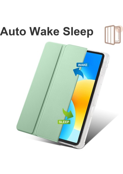Huawei Matepad 11.5 Için Akıllı Üç Katlı Stand Kılıf Pu Deri Şeffaf Tpu Arka Tablet Kapak ile Kalem Tutucu-Matcha Yeşil (Yurt Dışından)