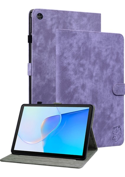 Huawei Matepad Se Için 10.4 Inç Baskılı Sevimli Kaplan Deseni Pu Deri Standı Kılıf Kart Tutucu Tasarım Flip Tablet Kapak-Mor (Yurt Dışından)