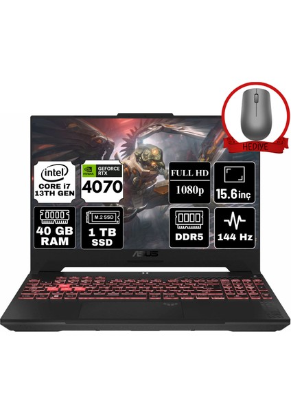 Tuf Gaming A15 Intel Core I7 13620H 40GB 1tb SSD RTX4070 W11H 15.6" 144Hz Fhd Taşınabilir Bilgisayar FX507VI-LP071-A40 & Anzar Mouse