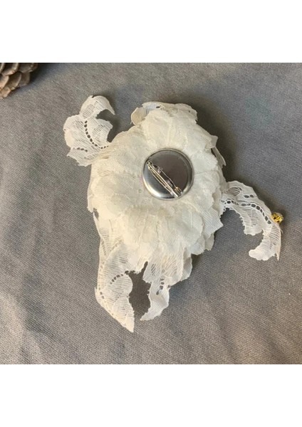 Uretti El Yapımı Dantel ve Taş Detaylı Yaka Çiçeği / Broş - 10 x 12 cm