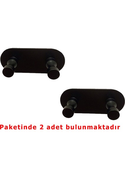 Kendinden Yapışkanlı Havlu Bornoz Banyo Askılık Ince Belli Mat Siyah 2 Li Paket