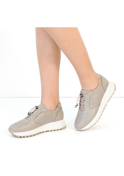 Kadın Vizon Bağcıklı Kalın Tabanlı Deri Sneaker fiyatları