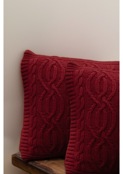 Cable Yün Kırlent Kılıfı Kırmızı 35x50