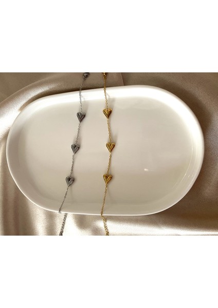 Üç Kalp Silver Çelik Bileklik