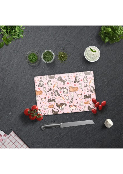 Cam Kesme Tahtası - Cam Kesme Tablası | Kedi Desenli | 20CM x 30CM