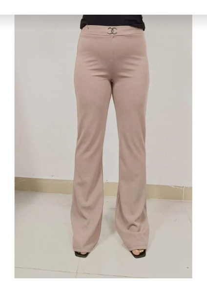 Enine Boyuna Likralı Scuba Krep Kumaş Kadın Ispanyol Paça Pantolon