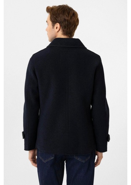 Dar Kesim Kruvaze Lacivert Esnek Yünlü Kumaş Erkek Kaban fırsatları