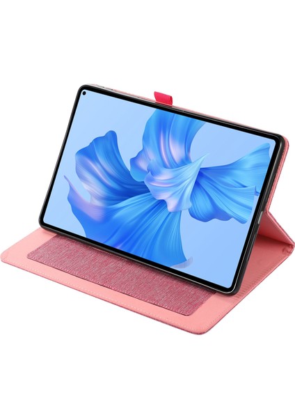Huawei Matepad Pro 11(2022)KUMAŞ Doku Standı Tablet Kılıfı Pu Deri Kart Tutucu Çizilmez Kapak-Pembe (Yurt Dışından)