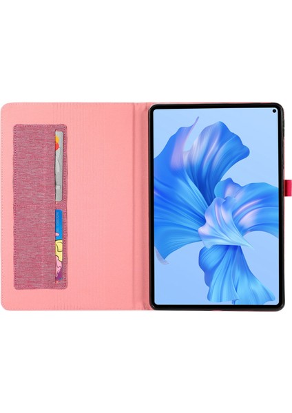Huawei Matepad Pro 11(2022)KUMAŞ Doku Standı Tablet Kılıfı Pu Deri Kart Tutucu Çizilmez Kapak-Pembe (Yurt Dışından)