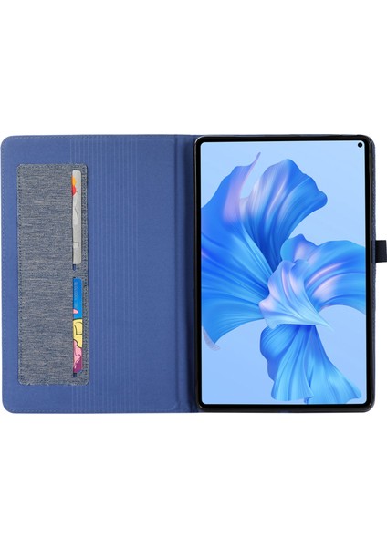 Huawei Matepad Pro 11(2022)KUMAŞ Doku Standı Tablet Kılıfı Pu Deri Kart Tutucu Çizilmez Kapak-Mavi (Yurt Dışından)