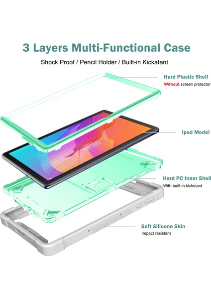 Huawei Matepad T 10S 10.1 Inç/t 10 9.7 Inç Darbeye Dayanıklı Tablet Kabuk Kickstand Silikon + Pc Toz Geçirmez Kapak Kılıf-Gri + Nane Yeşil (Yurt Dışından)