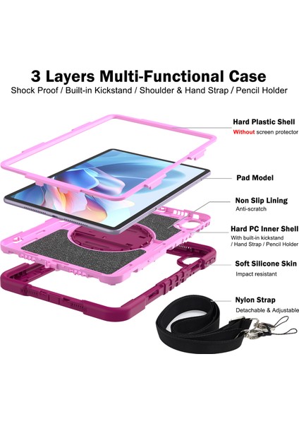 Huawei Matepad 11.5 S Kılıf Için Silikon + Pc Kickstand Tablet Kılıfı, Omuz Askılı-Gül + Pembe (Yurt Dışından)