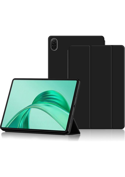 Honor Pad X8A Kılıf Pu Deri Tpu Arka Üç Katlı Stand Tablet Kapak-Siyah (Yurt Dışından)