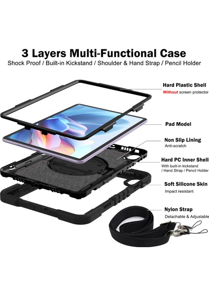 Huawei Matepad 11.5 S Kılıf Silikon + Pc Kickstand Tablet Kılıfı Omuz Askılı-Siyah (Yurt Dışından) indirimleri