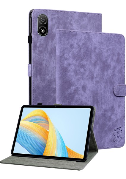 Honor Pad V8 Pro Tablet Kılıfı Için Pu Deri Kaplan Desenli Kart Tutuculu Folyo Koruyucu Kapak-Mor (Yurt Dışından)