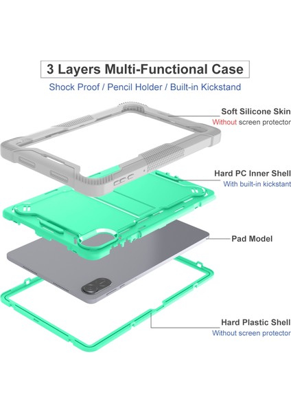 Honor Pad X9 Için Koruyucu Kılıf Kickstand Darbeye Dayanıklı Silikon + Pc Tablet Kapağı-Gri + Nane Yeşili (Yurt Dışından)