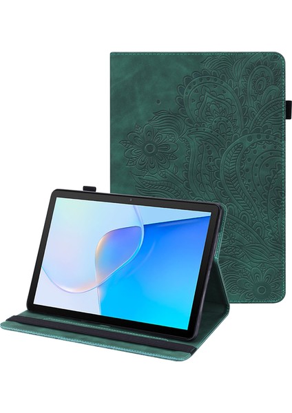 Huawei Matepad Se Için 10.4 Inç Çiçek Baskı Tablet Kapak Katlanabilir Stand Pu Deri Kart Tutucu Damla Geçirmez Kılıf-Yeşil (Yurt Dışından)
