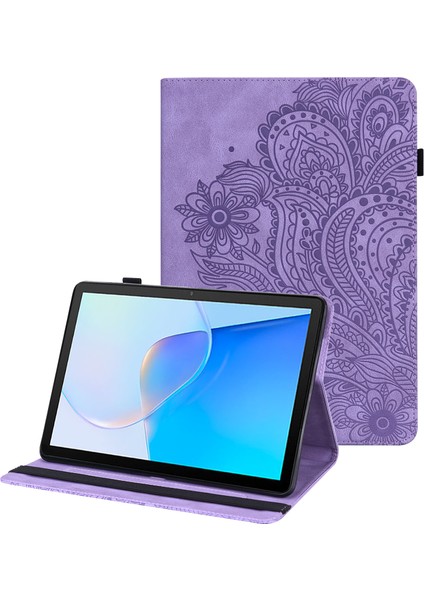 Huawei Matepad Se Için 10.4 Inç Çiçek Baskı Tablet Kapak Katlanabilir Stand Pu Deri Kart Tutucu Damla Korumalı Kılıf-Mor (Yurt Dışından)