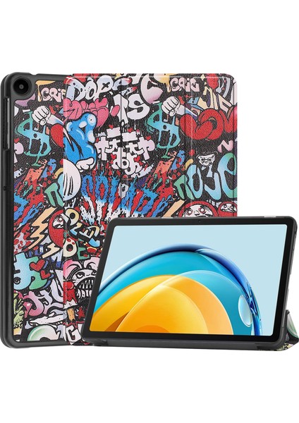 Huawei Matepad Se Için 10,4 Inç Üç Katlı Stand Otomatik Uyku/uyandırma Tablet Kapağı Desen Baskı Pu Deri Folyo Çizilmez Tablet Kılıfı-Grafiti (Yurt Dışından)