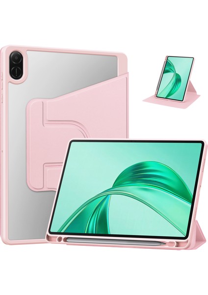 Honor Pad X8A Kılıfı 360&#176; Döner Stand Pu Deri+Akrilik Tablet Kılıfı (Klavyesiz)-Pembe (Yurt Dışından)