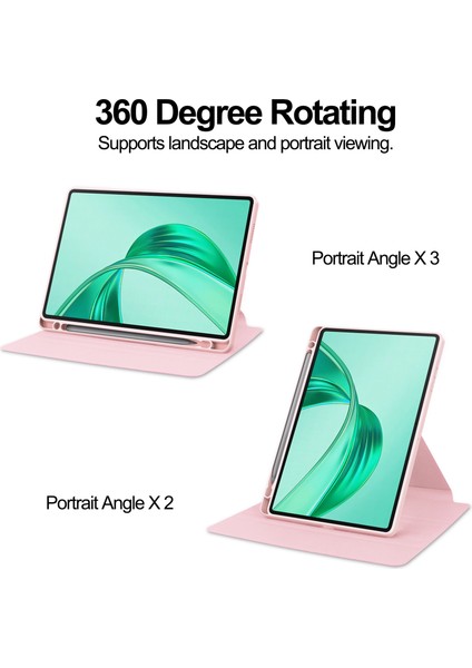 Honor Pad X8A Kılıfı 360&#176; Döner Stand Pu Deri+Akrilik Tablet Kılıfı (Klavyesiz)-Pembe (Yurt Dışından)