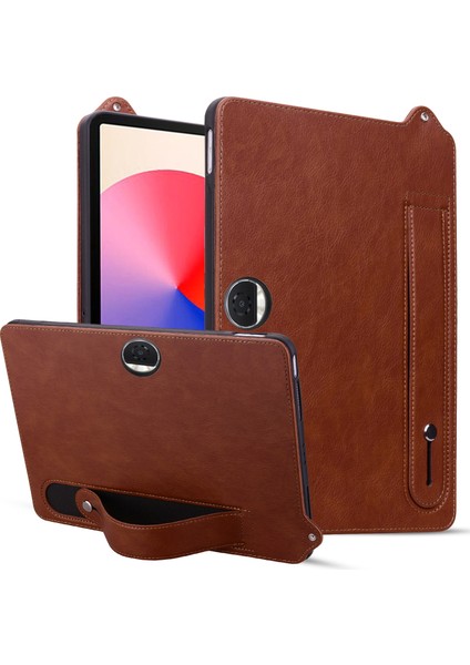 Honor Pad 9 Kılıf El Kayışı Kickstand Deri Tablet Kapağı-Kahverengi (Yurt Dışından)