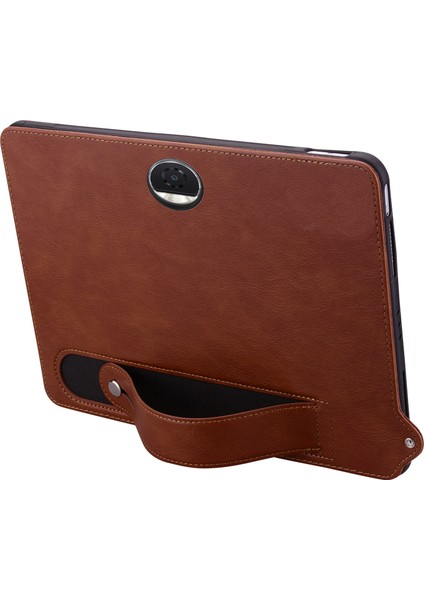 Honor Pad 9 Kılıf El Kayışı Kickstand Deri Tablet Kapağı-Kahverengi (Yurt Dışından)