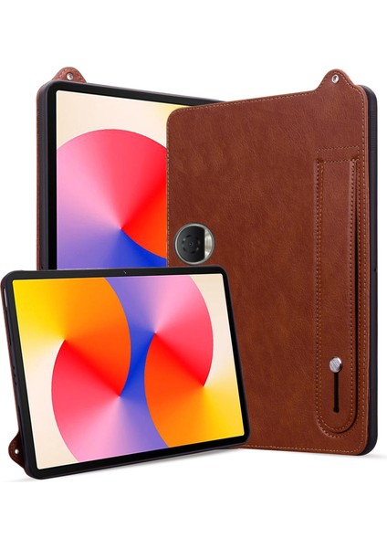 Honor Pad 9 Kılıf El Kayışı Kickstand Deri Tablet Kapağı-Kahverengi (Yurt Dışından)