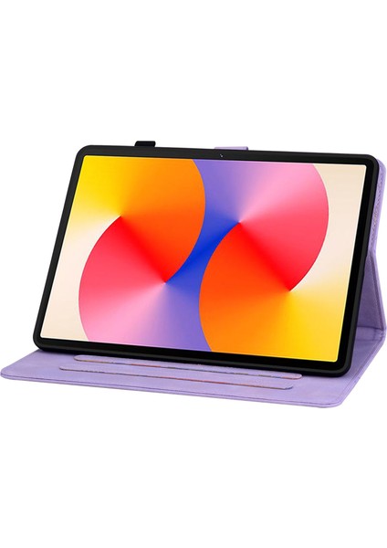 Huawei Matepad Se 11 Kılıf Zambak Çiçeği Baskılı Deri Tablet Kılıfı Kart Yuvalı-Mor (Yurt Dışından)