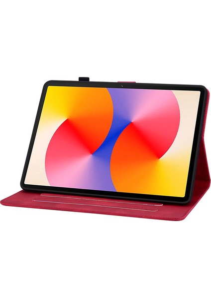 Huawei Matepad Se 11 Kılıf Zambak Çiçeği Baskılı Deri Tablet Kılıfı Kart Yuvalı-Kırmızı (Yurt Dışından)