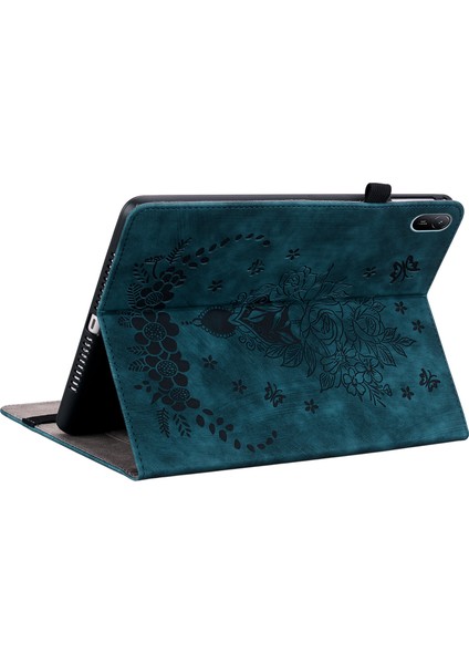 Huawei Matepad Se 11 Kılıf Kart Tutuculu Gül Çiçek Koruyucu Deri Kapak-Mavi (Yurt Dışından)