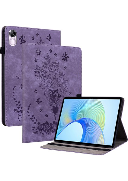 Honor Pad X8 Pro/pad X9 Kapak Gül Baskı Pu Deri Tablet Kılıfı-Mor Için (Yurt Dışından)