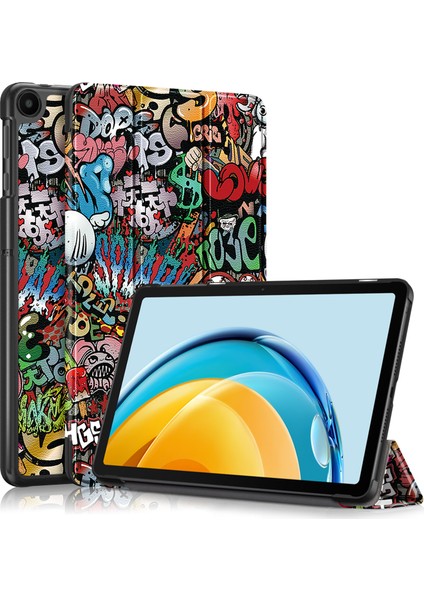 Huawei Matepad Se 10.4-Inç Için Pu Deri Kılıf, Desen Baskı Üç Katlı Stand Tablet Kapak-Graffiti (Yurt Dışından)