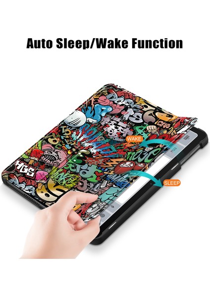 Huawei Matepad Se 10.4-Inç Için Pu Deri Kılıf, Desen Baskı Üç Katlı Stand Tablet Kapak-Graffiti (Yurt Dışından)