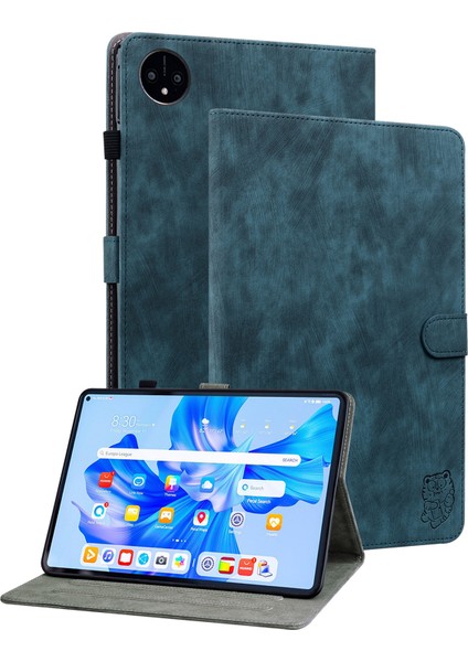 Huawei Matepad Pro 11 (2022) Için Pu Deri Standlı Kılıf Baskılı Sevimli Kaplan Desenli Anti-Damla Flip Tablet Kapaklı Kart Tutucu-Koyu Mavi (Yurt Dışından)