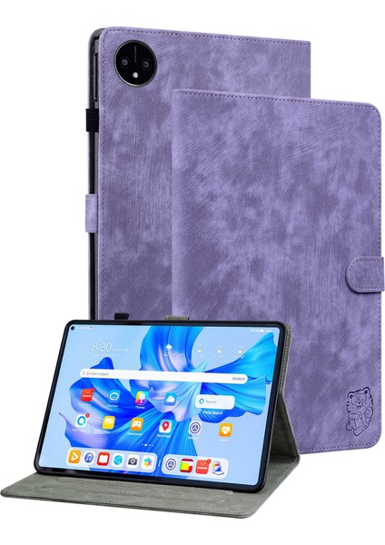 Huawei Matepad Pro 11 (2022) Için Pu Deri Standlı Kılıf Baskılı Sevimli Kaplan Desenli Anti-Damla Flip Tablet Kapaklı Kart Tutucu-Mor (Yurt Dışından)
