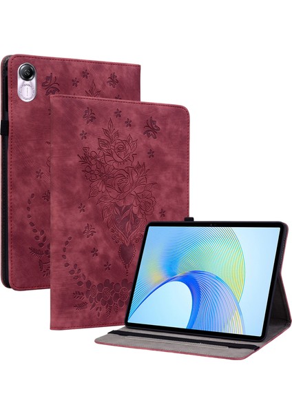 Honor Pad X8 Pro/pad X9 Kapak Gül Baskı Pu Deri Tablet Kılıfı-Kırmızı (Yurt Dışından)