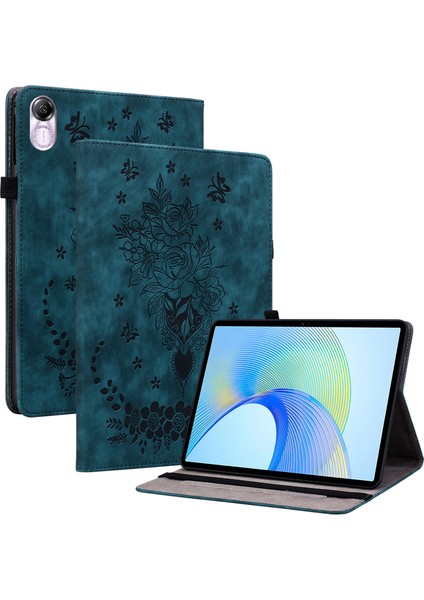 Honor Pad X8 Pro/pad X9 Kapak Gül Baskı Pu Deri Tablet Kılıfı-Mavi Için (Yurt Dışından)